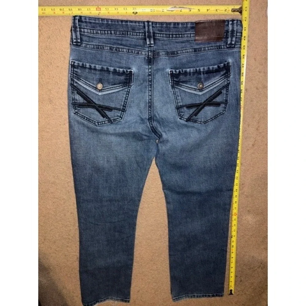 TK Axel Mens Slim Bootcut Jeans Medium Wash Blue 36x32 Embroidered Pocket T01-34